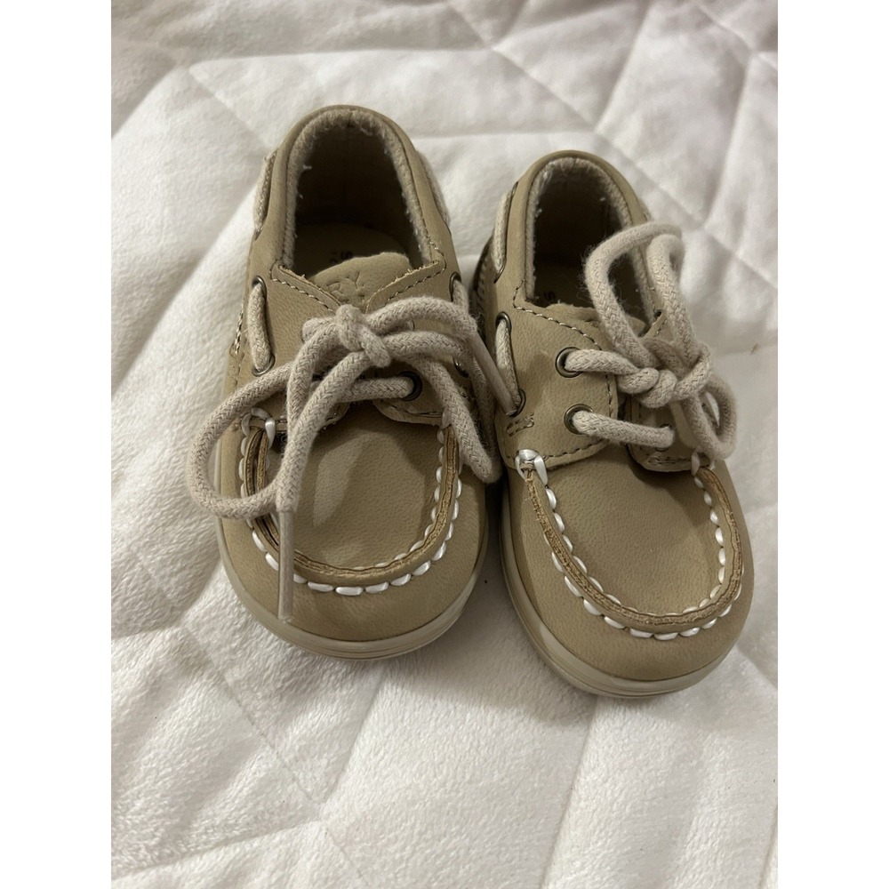 Sperry Top Sider infant 2 M Intrepid Crib Oat Linen Lace Up Boat Shoes